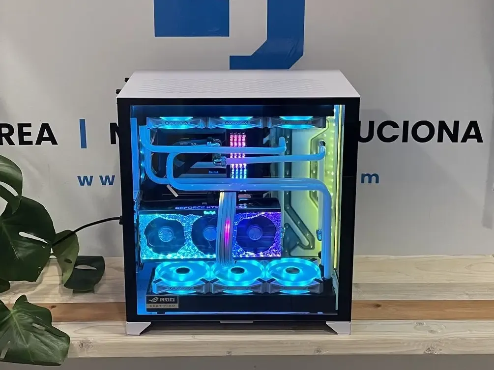 Gaming PC built at Sama Geeks with blue lighting
